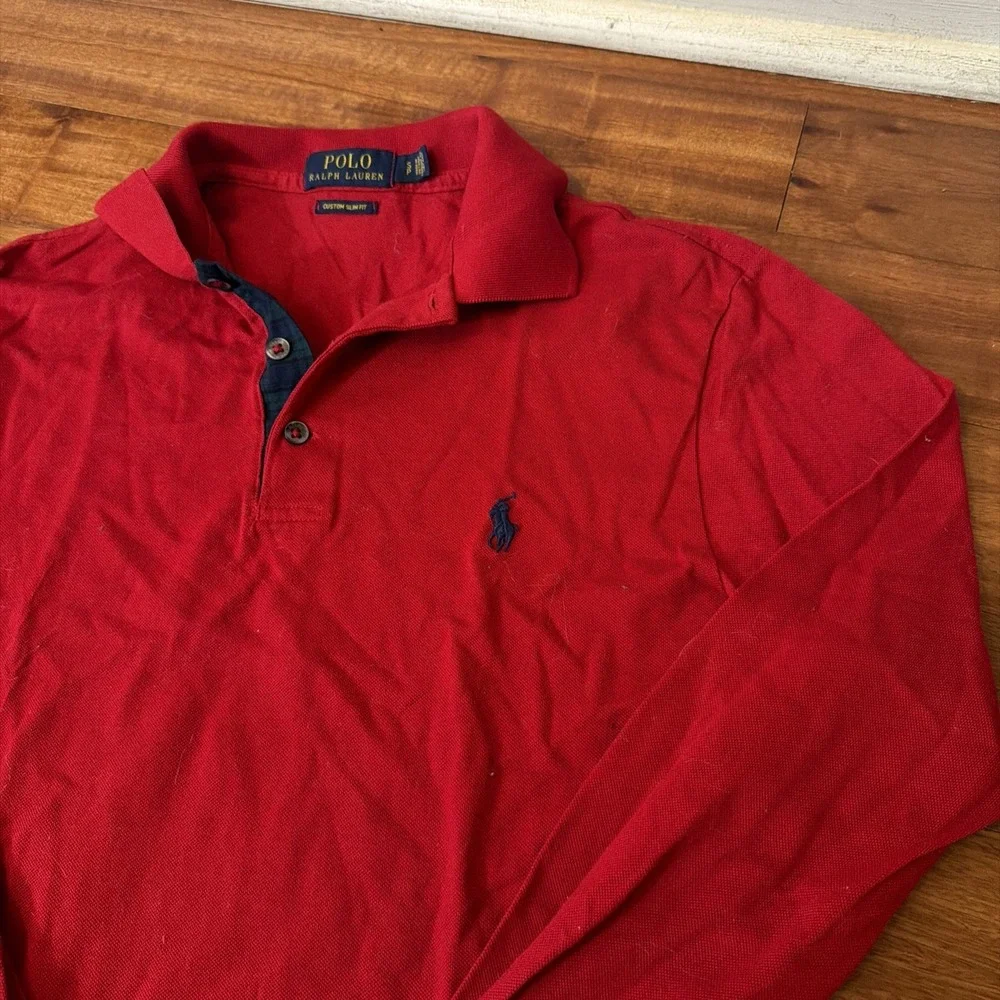Ralph Lauren Polo Custom Slim Fit Red Long Sleeve Collared Shirt Small
